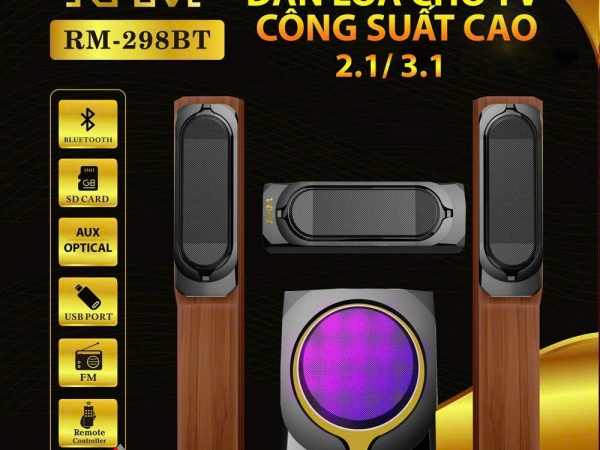 BỘ LOA 2.1 RHM RM-298BT CÔNG SUẤT 100W, KẾT NỐI CỔNG QUANG, BỘ LOA CHUYÊN DÙNG CHO SMART TV